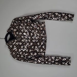 Windsor Black & Gold Sequin cropped long sleeve zip up jacket